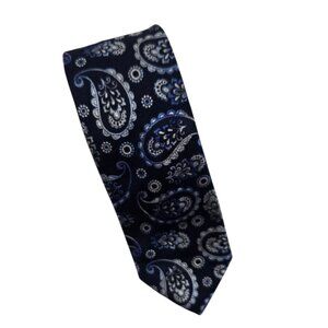 Tattersall London blue silver hand made silk paisley print long neck tie